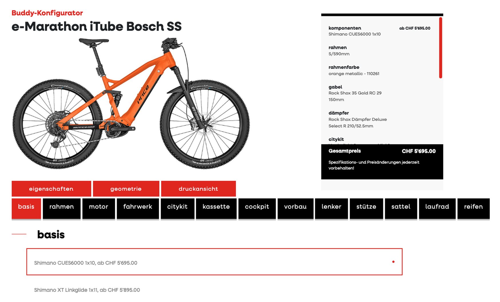 Bike Konfigurator f&uuml;r ein PRICE E-MTB